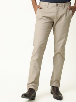 Rare Rabbit - Jude Beige Satin Stretch Cotton Trousers