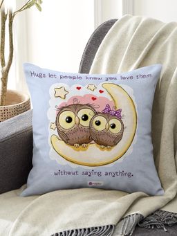 Indigifts - Romantic Owl Couple Sitting On Moon Blue Cushion Cover Valentine Gift