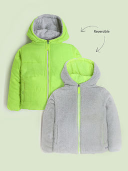 CHERRY CRUMBLE BY NITT HYMAN - Boys Neon Green Solid Reversable Jacket