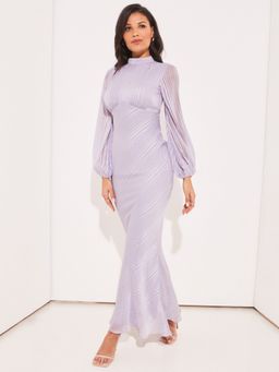 Lipsy - Purple Satin Balloon Sleeve Maxi Dress