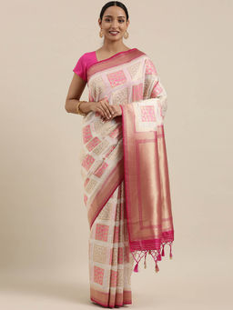 Mimosa - Women Kanjivaram Style Silk Saree With Unstitched Blouse