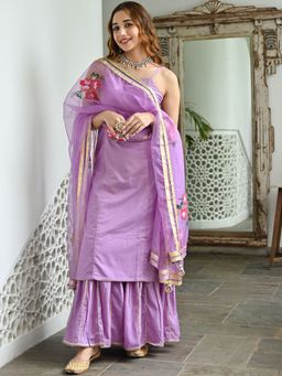 Lavanya The Label - Purple Hand Paint Sharara (Set of 3)