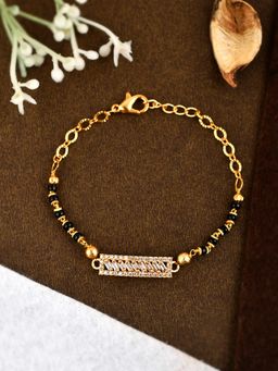 Shoshaa - Gold-Plated Black Beaded Wraparound Mangalsutra Bracelet