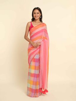 Suta - Multi-Color Cotton Blend Stripes Saree