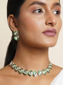 Teejh - Riva Silver White-Green Necklace Set