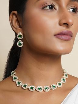 Teejh - Viaara Silver Green Necklace Set