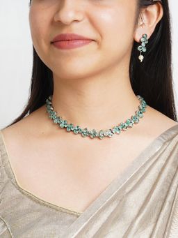 Teejh - Silver and Sea Green Petal Fusion Necklace Set