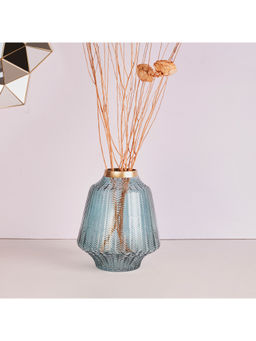 HomeTown - Ribbed Glass Vase, Aqua