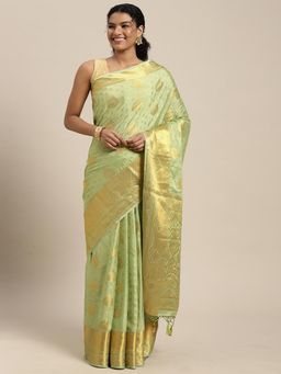 Mimosa - Women's Mysore Silk Crepe Green Saree with Unstitched Blouse