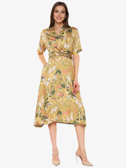 RAREISM - Women Buzhip Beige Collar Neck Midi Flared Dress