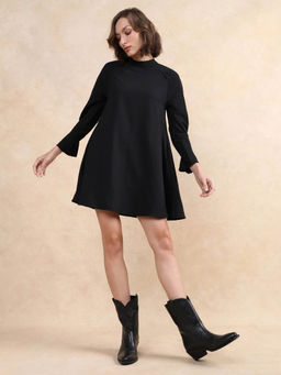 RAREISM - Women Cayman Primary Black High Neck Mini Straight Dress