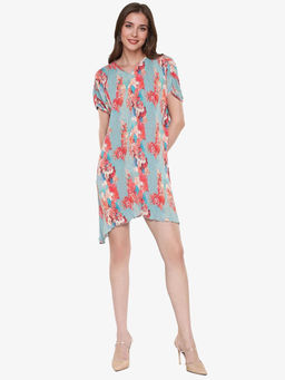 RAREISM - Women Delusion Primary Blue V-Neck Mini Asymmetrical Dress