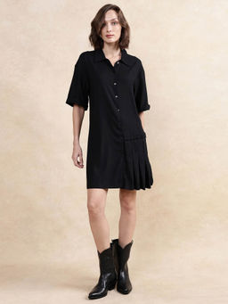 RAREISM - Women Dilijan Primary Black Collar Neck Mini Dress