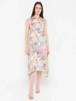 RAREISM - Women Elsal Light Multi Collar Neck Midi Asymmetrical Dress