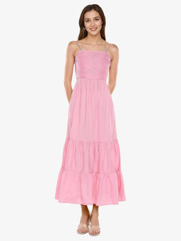 RAREISM - Women Schor Pink Shoulder Straps Maxi Flared Dress
