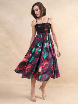 RAREISM - Women Walbania Black Shoulder Straps Midi Flared Dress