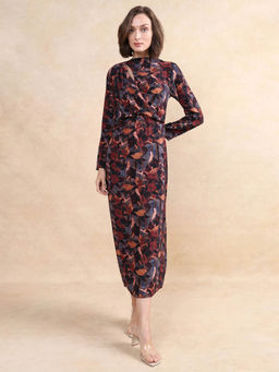 RAREISM - Women Winzop Primary Multi- Color High Neck Midi Straight Dress