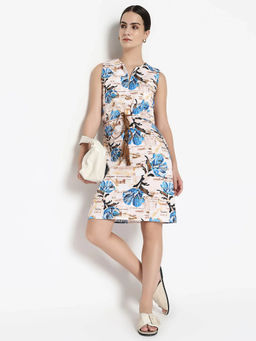 RAREISM - Women Decor Primary Beige Round Neck Mini A-Line Dress