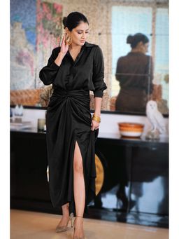 Attic Salt - Sexy Black Solid Dhoti Style Dress