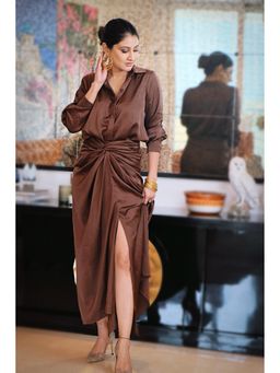 Attic Salt - Sexy Chocolate Brown Solid Dhoti Style Dress