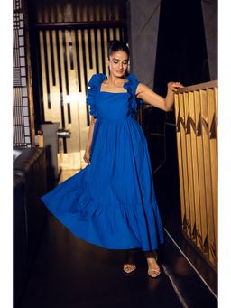 Attic Salt - Summer Flowy Blue Solid A-Line Dress