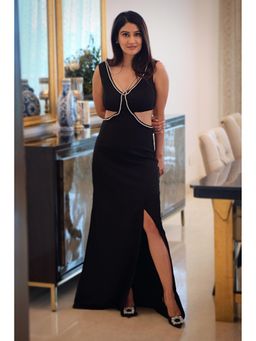 Attic Salt - Starlit Cut-Out Slit Black Solid Dress