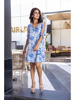 Attic Salt - White Summer Vibes Floral Printed Linen Dress