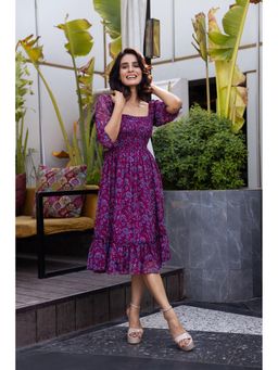 Attic Salt - Wine Floral Printed Midi Dress