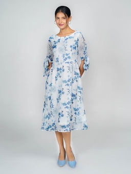 Zink London - Women White Floral Print Flared Midi Dress