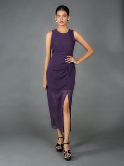Zink London - Women Purple Solid Bodycon Maxi Dress