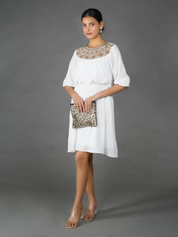 Zink London - Women White Solid Embroidered Flared Mini Dress