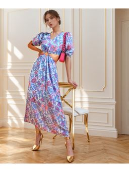 RARE - Women Blue Color Maxi Floral Print Dress