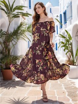 RARE - Women Purple Color Maxi Floral Print Dress