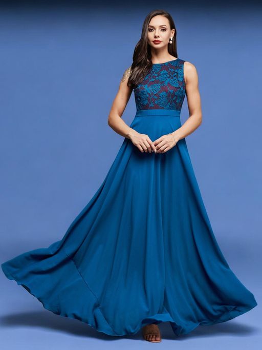Buy Miss Chase Royal Blue Boat Neck Sleeveless Self Design Lace Fit and Flare  Dress (XS) Online