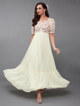 Miss Chase - Women's Multicolored-Base-Off White Laced Geometric Maxi Dress