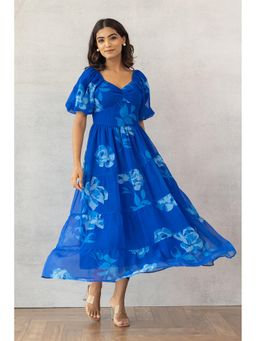 Polago Clothing - Royal Blue Floral Printed Maxi Dress