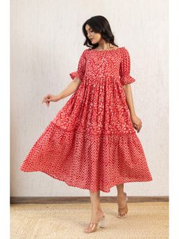 Polago Clothing - Red Off Shoulder Cotton Midi Dress