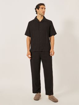 Styli - Men Black Textured Relaxed Fit Co-Ord (Set of 2)