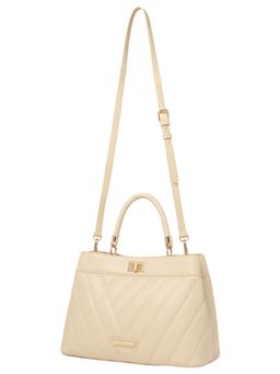 Forever New - Charlotte Chevron Beige Handbag with Detachable Strap
