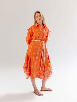 NOIB - Alba Midi Dress with Belt - Tangerine (Set of 2)