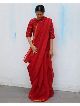 Chidiyaa - Everyday Beautiful Red Charm Handwoven Linen Saree