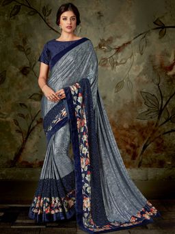 Odette - Grey Lycra Designer Saree with Unstitched Blouse