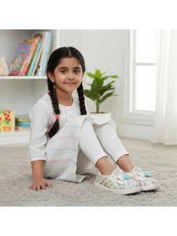 BOYZ N GALZ - Girs White Glitter Bow Loafers