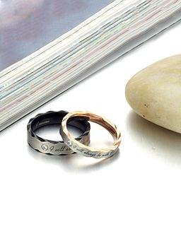 Yellow Chimes - Crystal Studded Message Engraved 316L Stainless Steel Ring Set for couples