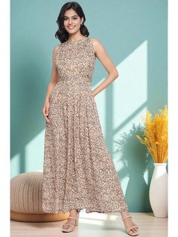 Aurelia - Women's Brown Batik Buttons Modal Flared Dress