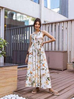 Aravalii - White Botanical Maxi Dress
