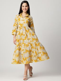 Aravalii - Yellow Botanical Tiered Dress