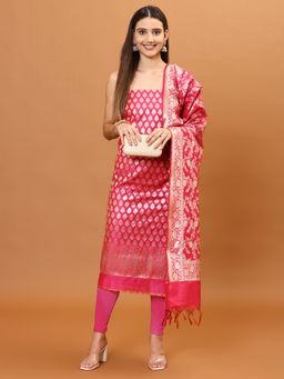 MEENA BAZAAR - Pink Unstitched Kurta with Unstitched Bottom and Dupatta