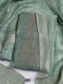 MEENA BAZAAR - Green Embroidered Unstitched Kurta with Unstitched Bottom and Dupatta