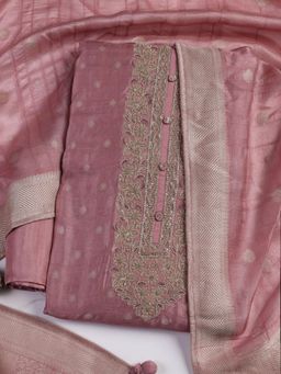 MEENA BAZAAR - Pink Embroidered Unstitched Kurta with Unstitched Bottom and Dupatta